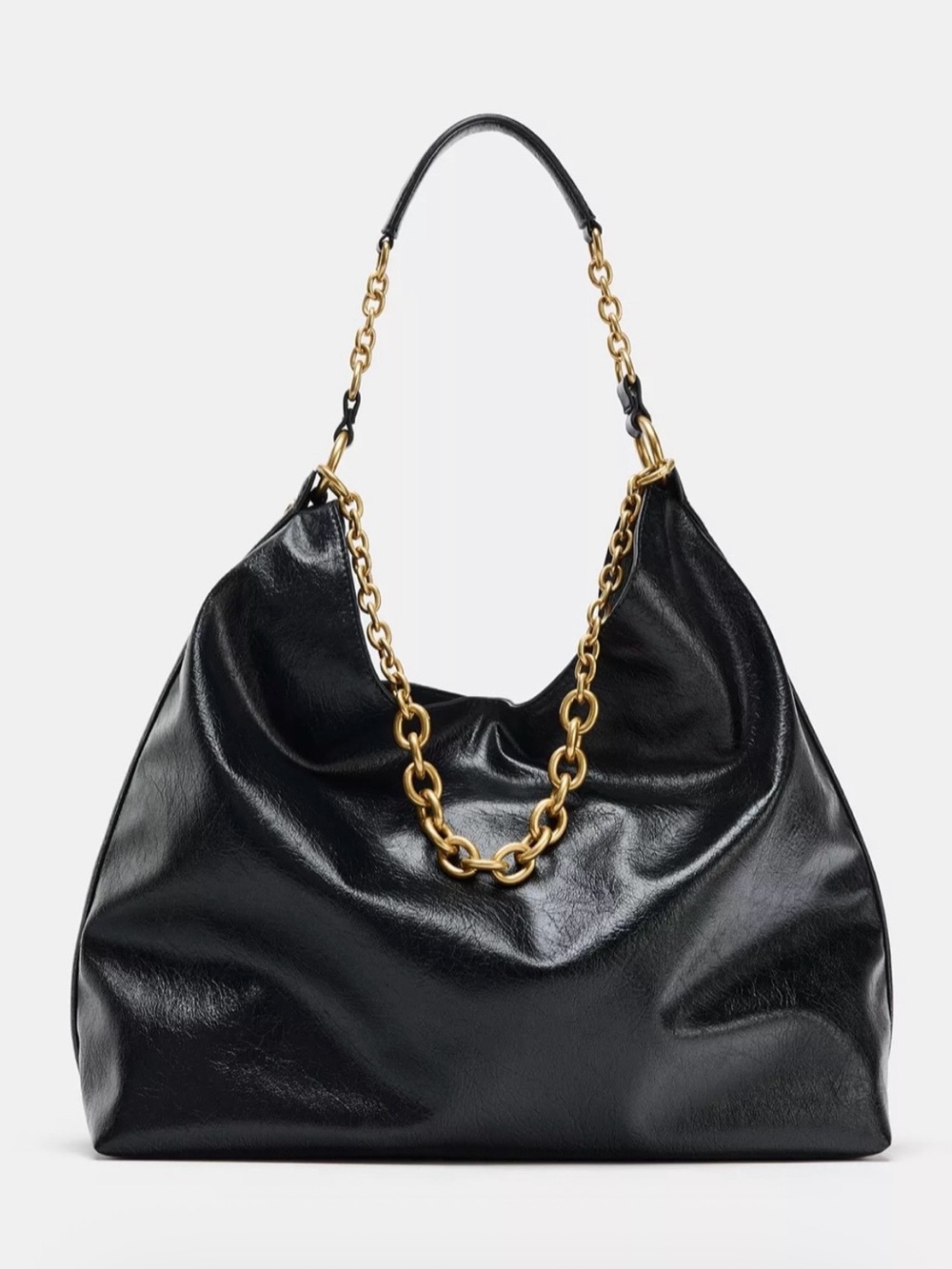 Zara Black Shoulder Bag with Gold Chain